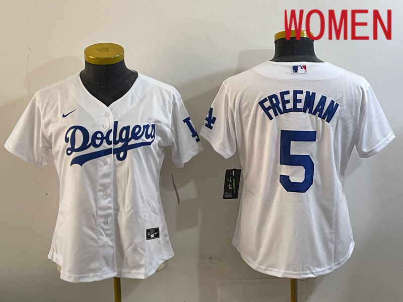 Women Los Angeles Dodgers 5 Freeman White Game 2024 Nike MLB Jersey style 1120